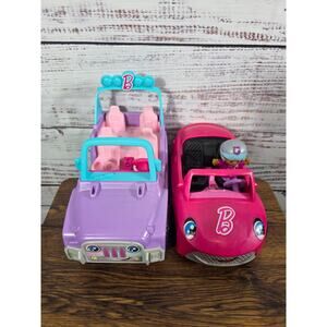 Fisher Price Little People Barbie Vehicles Jeep & Convertible Car W Figure Lot